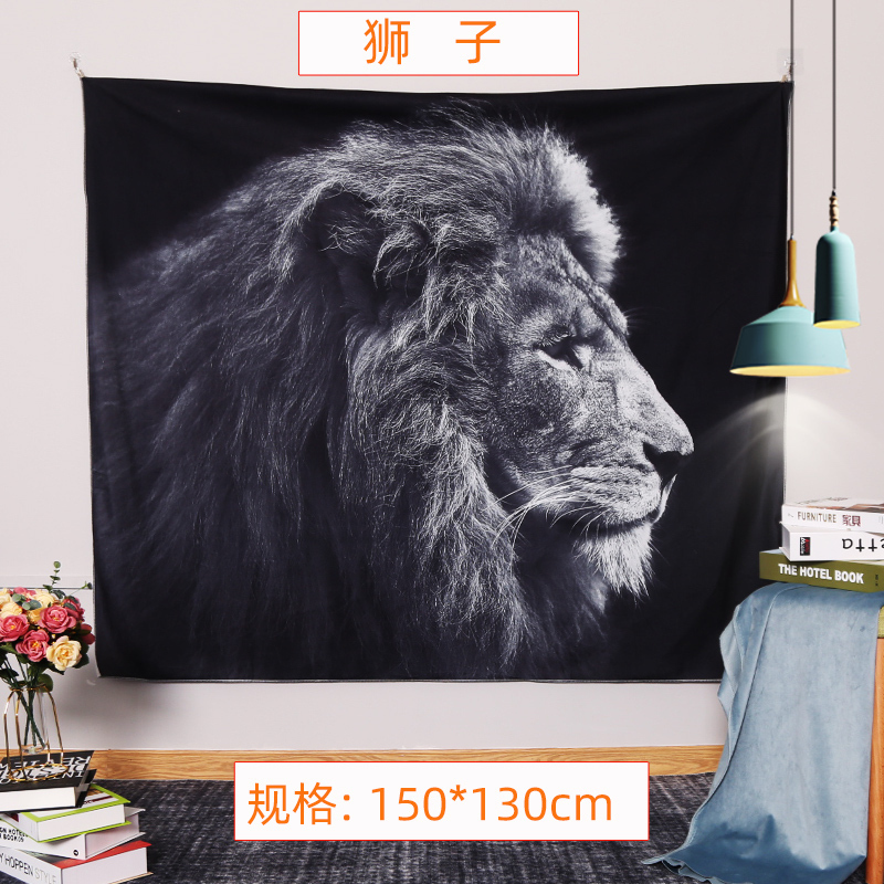 北欧挂布布料 背景布背景墙布民宿房间布置装饰布艺床头布 狮子-150*130cm/收藏加购送USB款彩灯高清大图