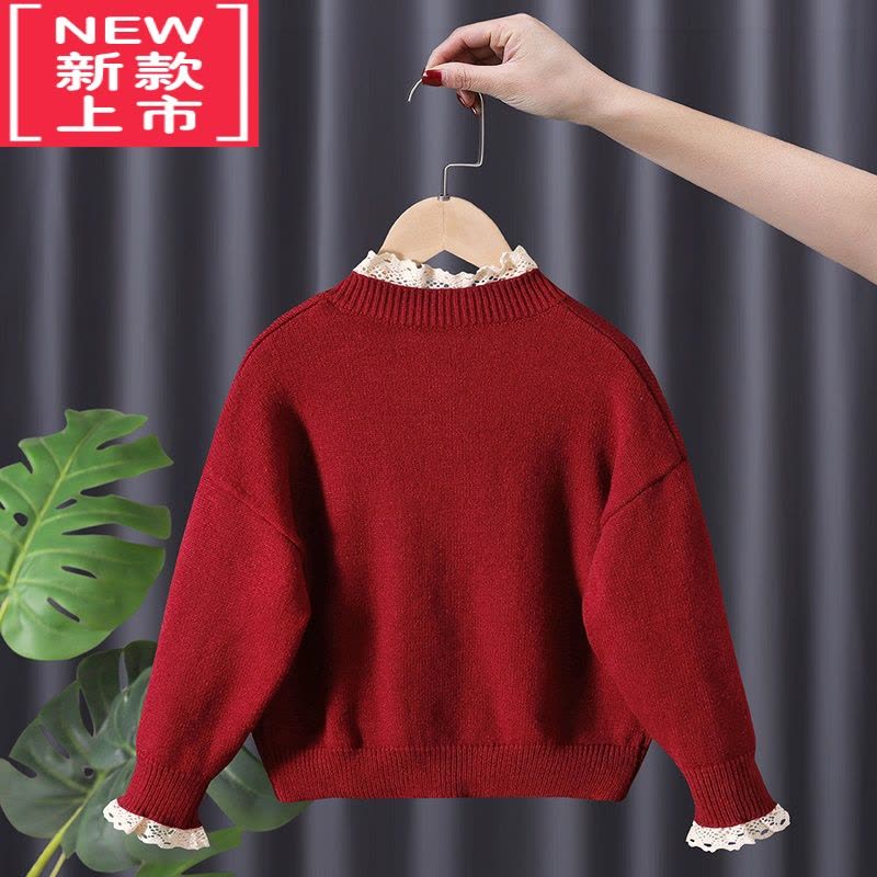 可莉允女童韩系针织开衫童装2022秋款儿童宝宝春装洋气蕾丝花边薄款毛衣图片