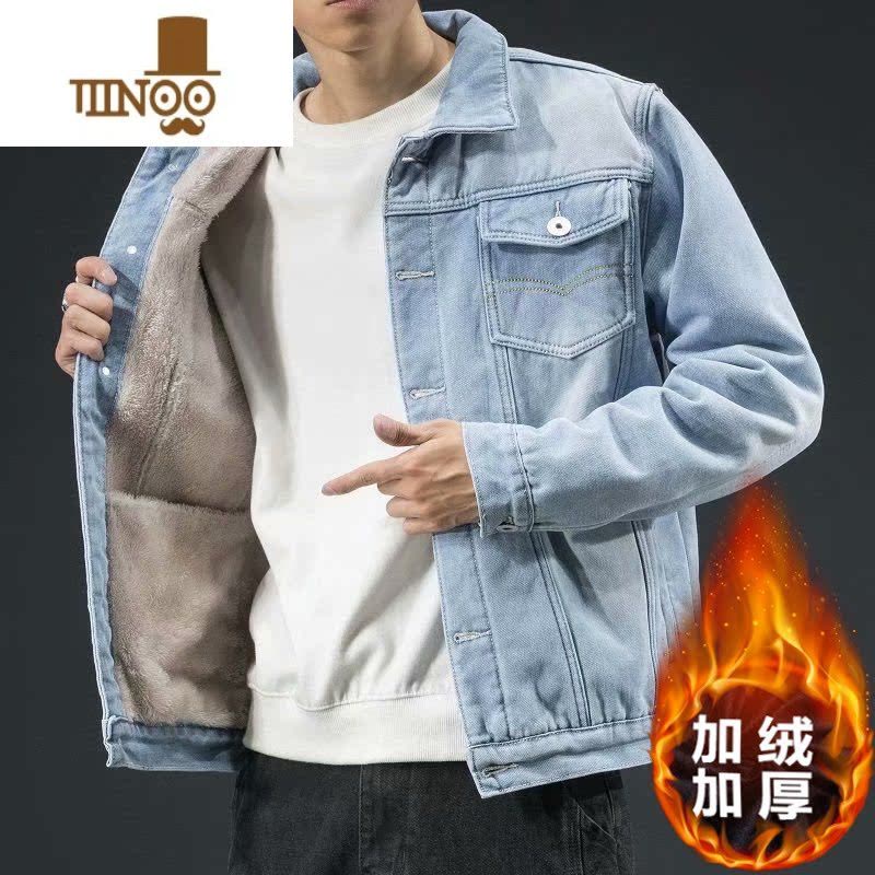YANXU2023冬季加绒加厚牛仔外套男士韩版潮流宽松工装夹克潮牌日系上衣图片
