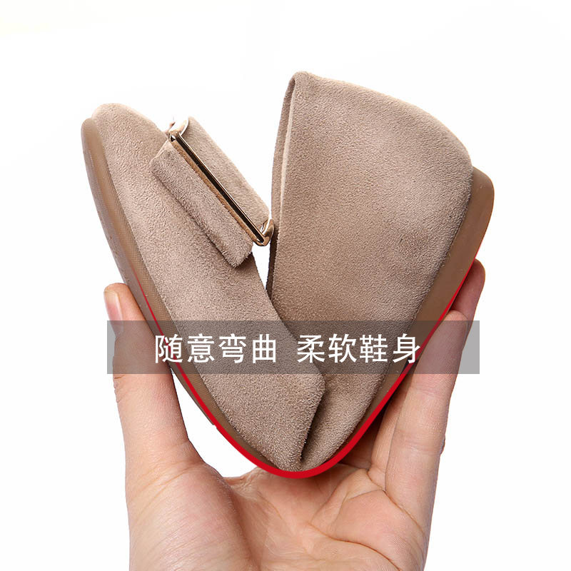 品点春秋季新款低跟单鞋女圆头舒适猪皮内里浅口鞋软底防滑低帮女鞋子