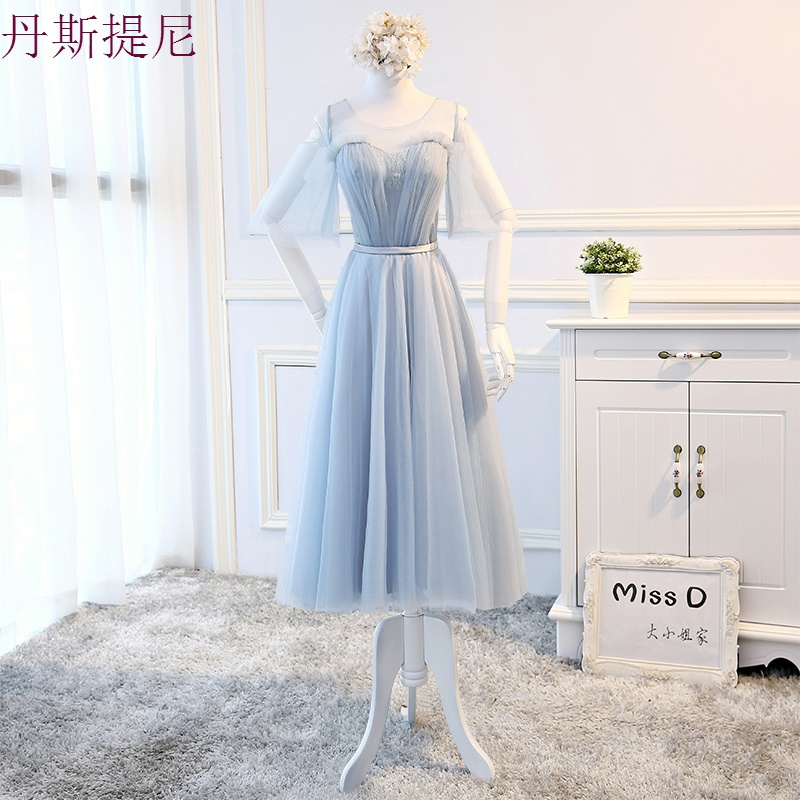 伴娘服2018新款韩版姐妹裙中长款婚礼姐妹团灰色伴娘礼服女春夏季