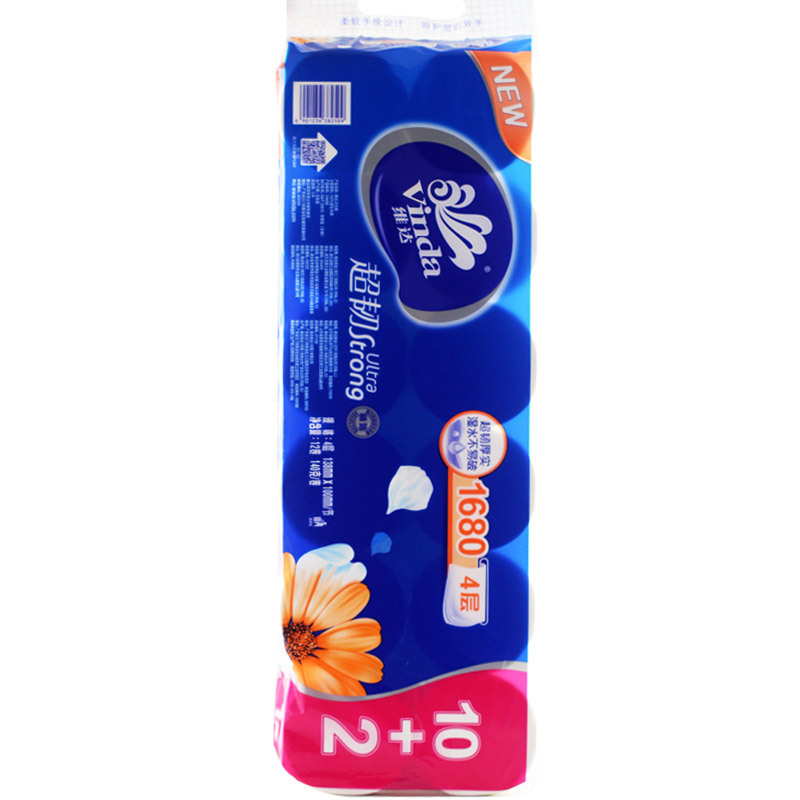 维达(Vinda) 卫生纸无芯卷纸140g卫生纸12卷4层V4456 家用纸手纸卫生间用纸 12卷/提 单提装