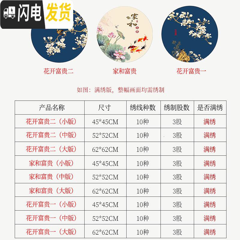 三维工匠十字绣简单绣小件花开富贵欧式清新客厅卧室立体印花满绣2019新款 花开富贵一(中版)[52*52CM]高清大图