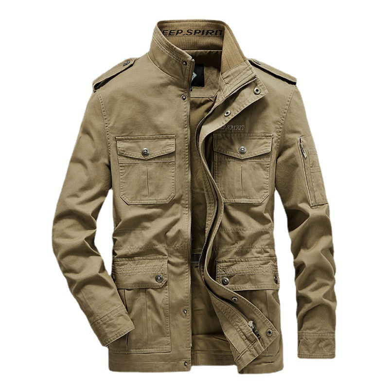 jeep吉普男装夹克男士春秋季男装休闲宽松立领纯棉多袋中青年外套