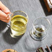 富光FUGUANG玻璃杯茶杯带把茶水分离男女花茶杯过滤泡茶水杯子