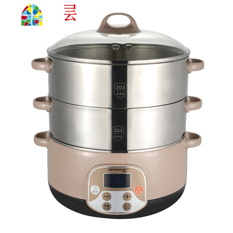 山姆斯变频家用电蒸锅多功能食品级304不锈钢大容量蒸笼多层蒸菜 FENGHOU 直径30CM底锅+3层
