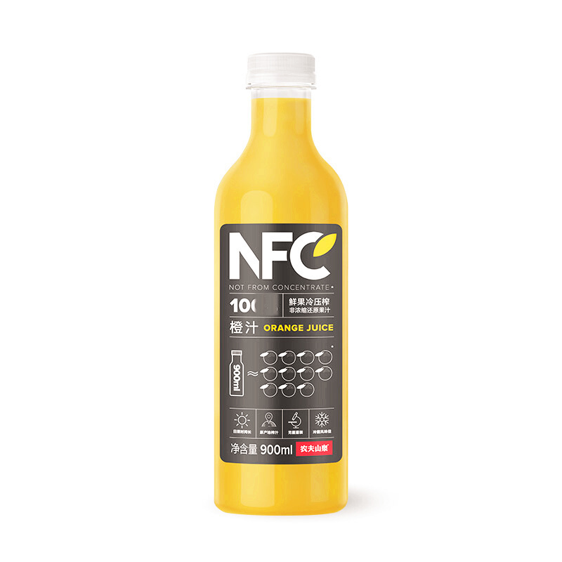 农夫山泉 NFC果汁饮料 100%NFC橙汁900ml*4瓶 礼盒