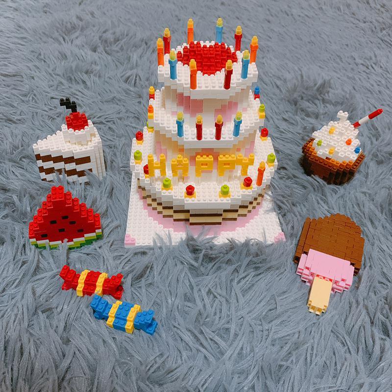 生日蛋糕微型兼容乐高式微小颗粒钻石拼装玩具网红积木女孩子 生日蛋糕+灯饰[1800颗粒]