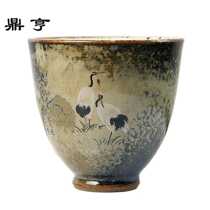 鼎亨 景德镇陶瓷手绘主人杯 窑变志野品茗杯柴烧杯功夫茶杯礼盒