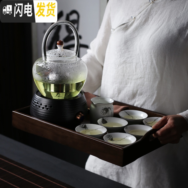 三维工匠 实木茶盘托盘长方形茶具收纳盘茶托简约日式茶台茶海家用 提把大号(40*30*6cm)高清大图