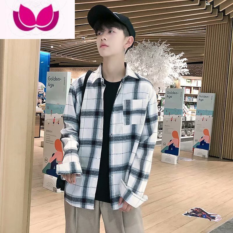 七斓衣男女夏季长袖情侣格子衬衫超薄透气学生青少年衣服外套