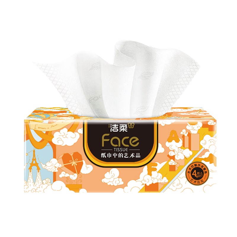 洁柔油画Face抽纸面巾 BH210-08E艺术巴黎沙龙香氛盒抽90抽*8盒4层高清大图