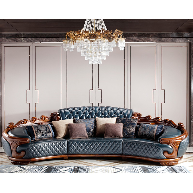 豪华欧式真皮沙发组合闪电客客厅大户型别墅乌金木家具全木花弧形t3