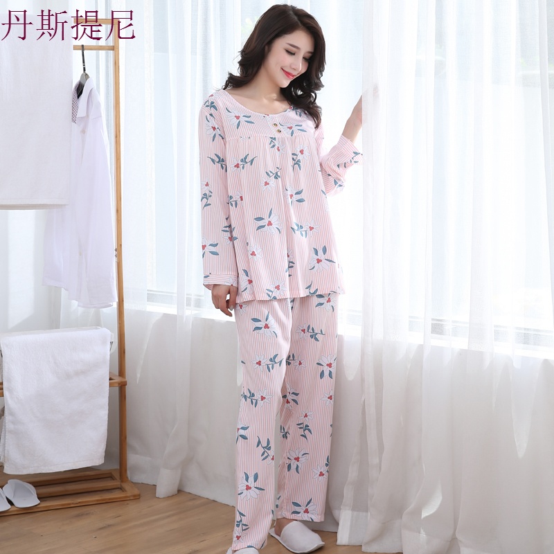 春秋天女睡衣长袖套装纯棉绸薄款空服人造棉可爱卡通大码家居服