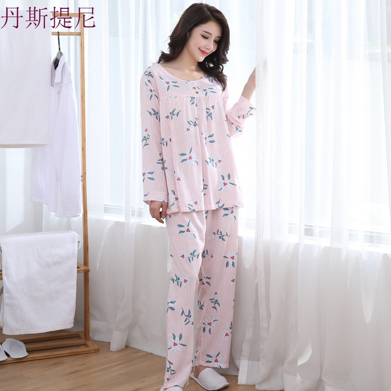 春秋天女睡衣长袖套装纯棉绸薄款空服人造棉可爱卡通大码家居服