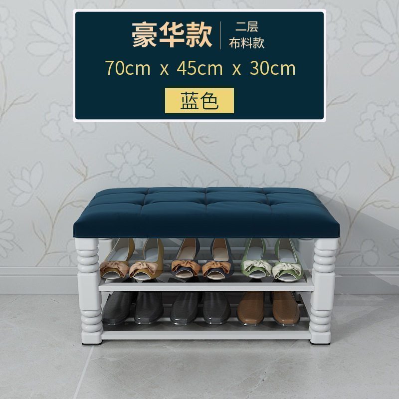 美帮汇创意收纳鞋架多功能换鞋凳家用口储物柜可坐沙发长方形置物凳子 豪华款-蓝色绒布【70*45*30】其他