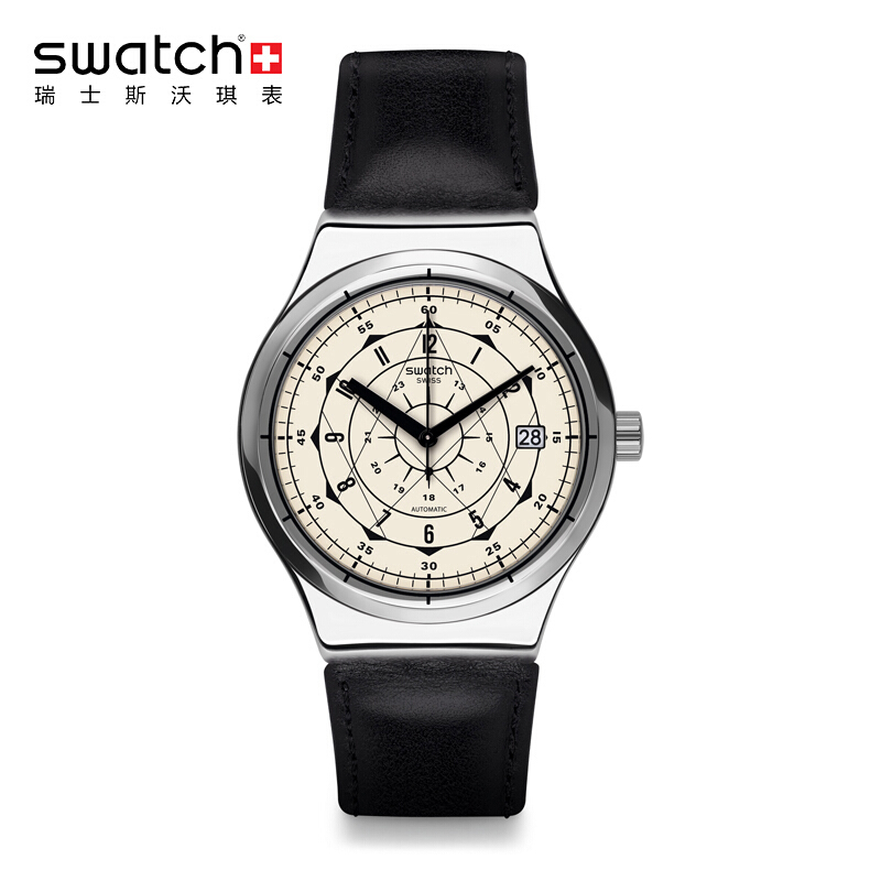 斯沃琪(Swatch)手表 装置51金属系列 休闲时尚 皮革表带 机械男士表YIS402
