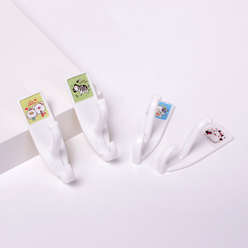 双钩强力塑料粘胶挂钩大号墙壁承重门后厨房厕所卡通粘钩创意挂钩|银色衣帽钩6个装