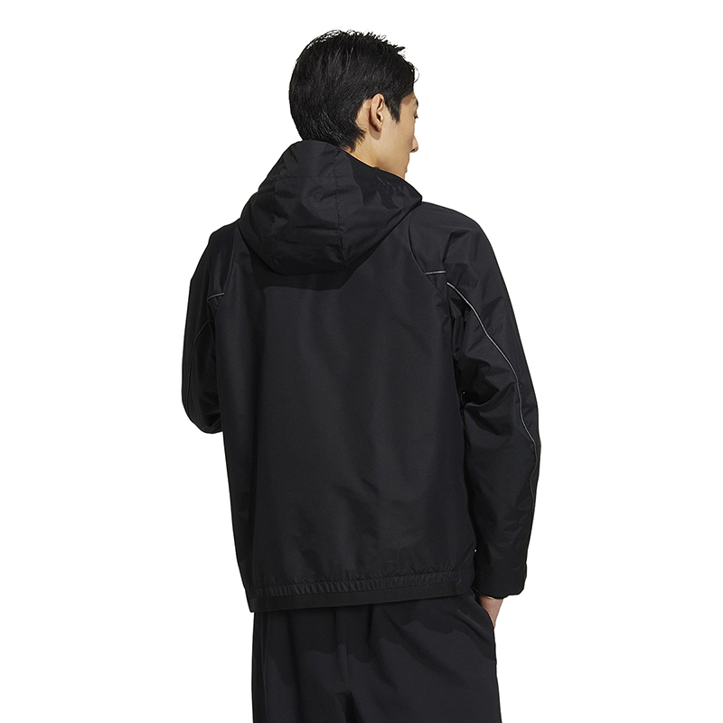 adidas 纯色品牌Logo贴标拉链连帽夹克外套 男款 黑色 HY5831