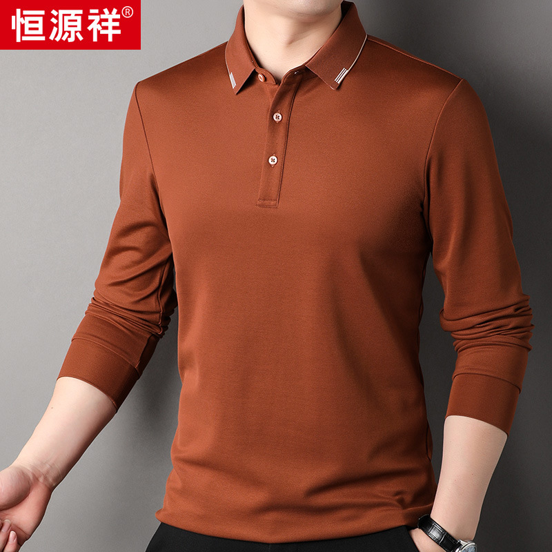 恒源祥5A抗菌长袖t恤男春秋季商务休闲简约男装打底衫翻领polo衫高清大图
