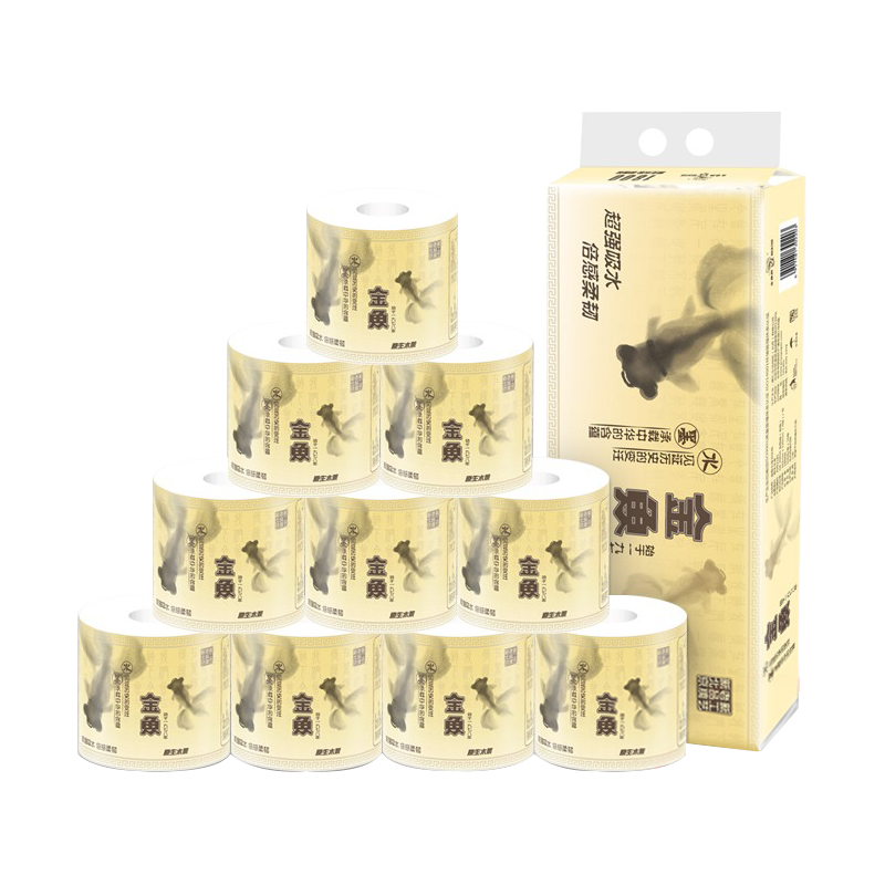 金鱼牌 国潮中国风水墨系列经典4层加厚小卷纸原生木浆家用卫生厕纸 180g*10卷/提 有芯卷纸