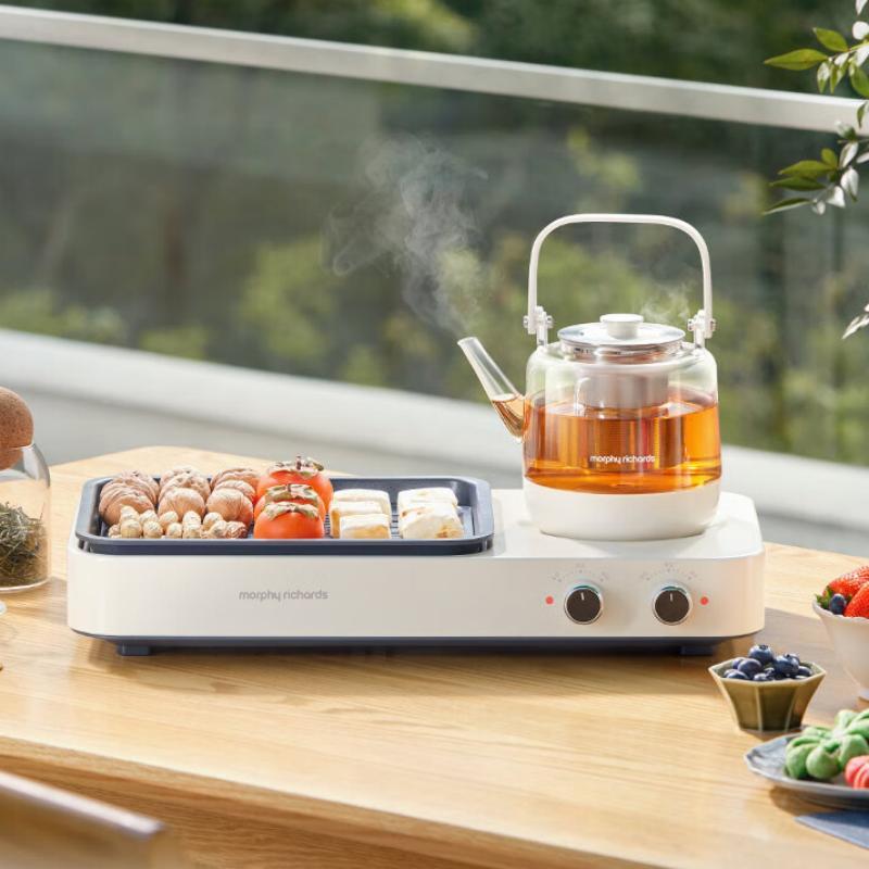 摩飞电器(MORPHY RICHARDS)养生壶 围炉煮茶器 多功能煎烤炉 0.8L煮茶炉分区控温 MR6093白/台