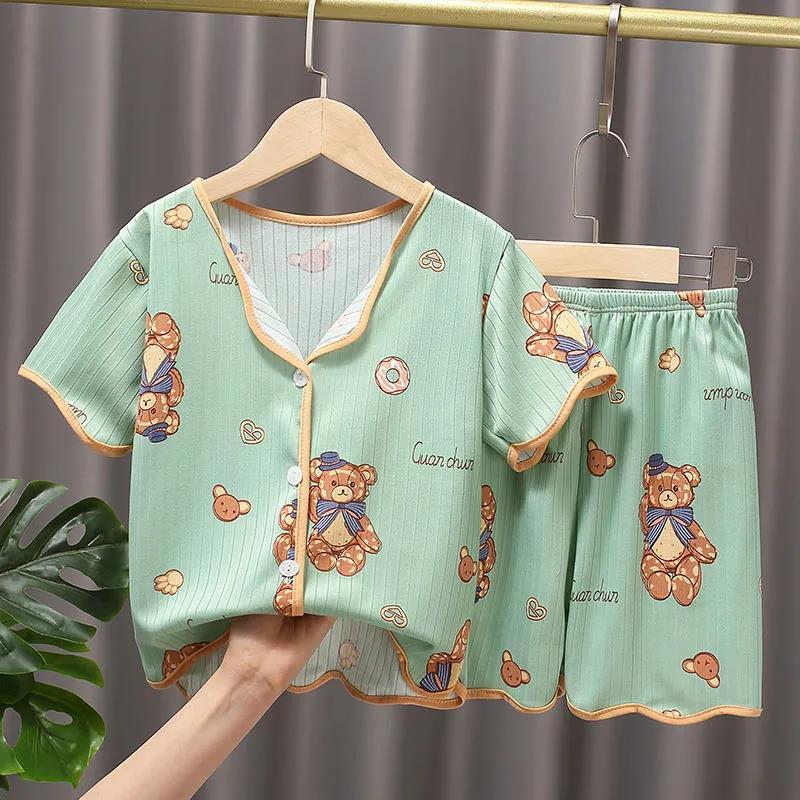 儿童睡衣夏季短袖小女孩中大童空调服薄款卡通宝宝女童套装家居服莎丞