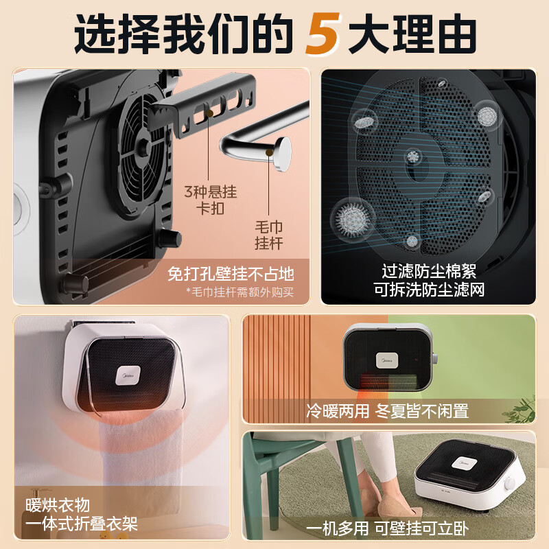 美的(Midea)暖风机浴室洗澡用取暖器家用防水速热神器壁挂式卫生间 HFY20Y极地白高清大图