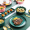 西餐餐具北欧全套牛排餐盘子刀叉勺套装家用组合情侣牛排盘西餐盘 敬平 单人套装(7件套)--墨绿色