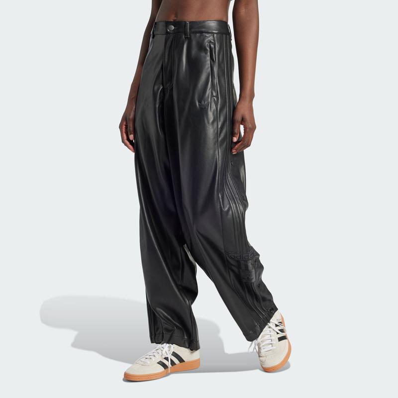 阿迪达斯(adidas)高腰修身光面皮运动裤女潮牌休闲宽松百搭束脚阿