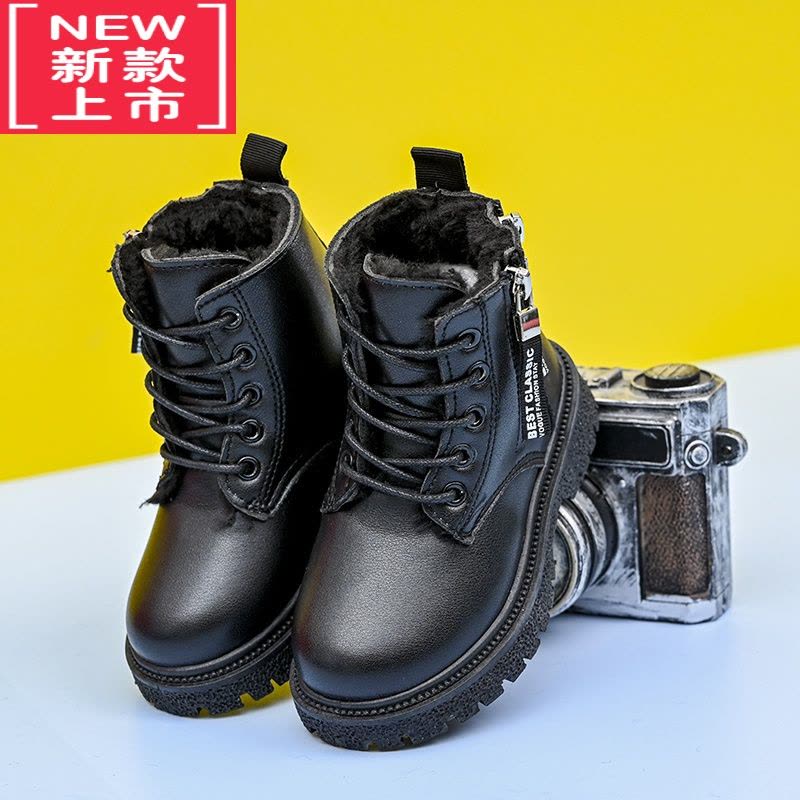 可莉允女童靴子2021秋冬款英伦风短靴男童马丁靴儿童鞋加绒保暖棉鞋皮靴图片