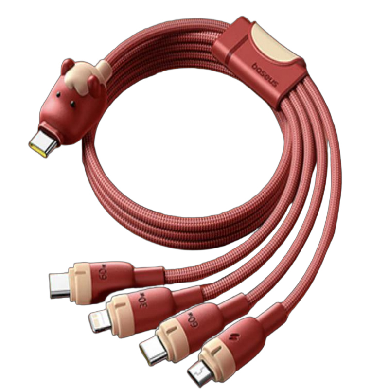 倍思 马年生肖系列 一拖四充电线USB-C to C+C+L+M 60W E04288赤岩红 E0428801高清大图