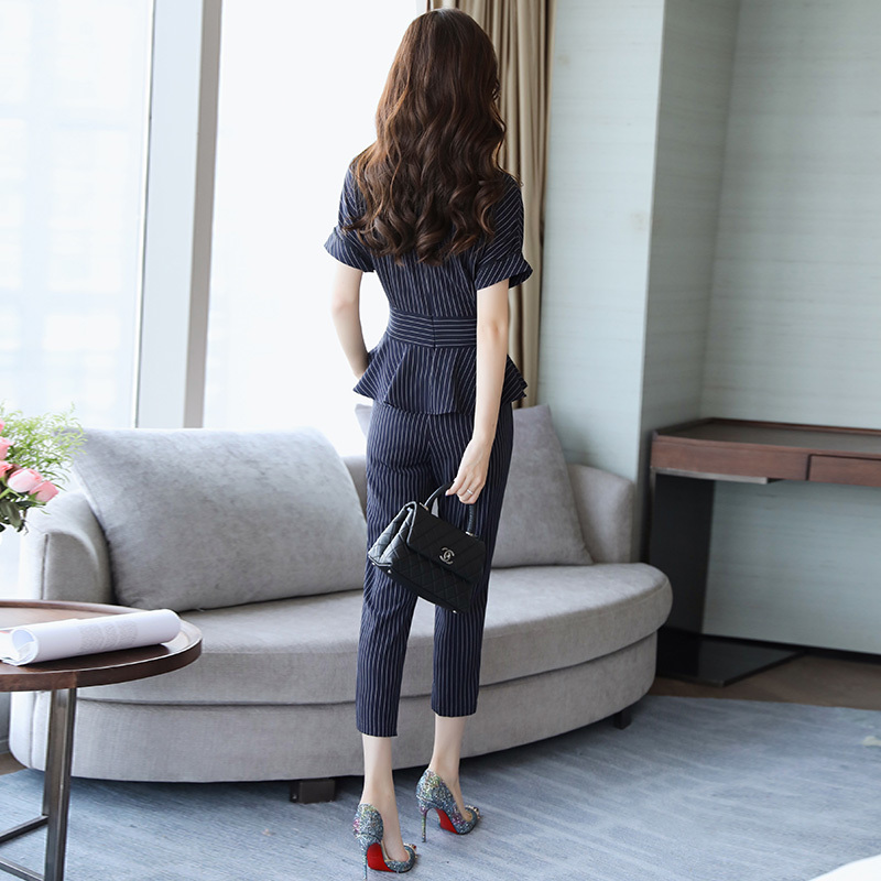 时尚套装女女士夏装新品韩版修身两件套上衣小脚七分裤休闲套装女