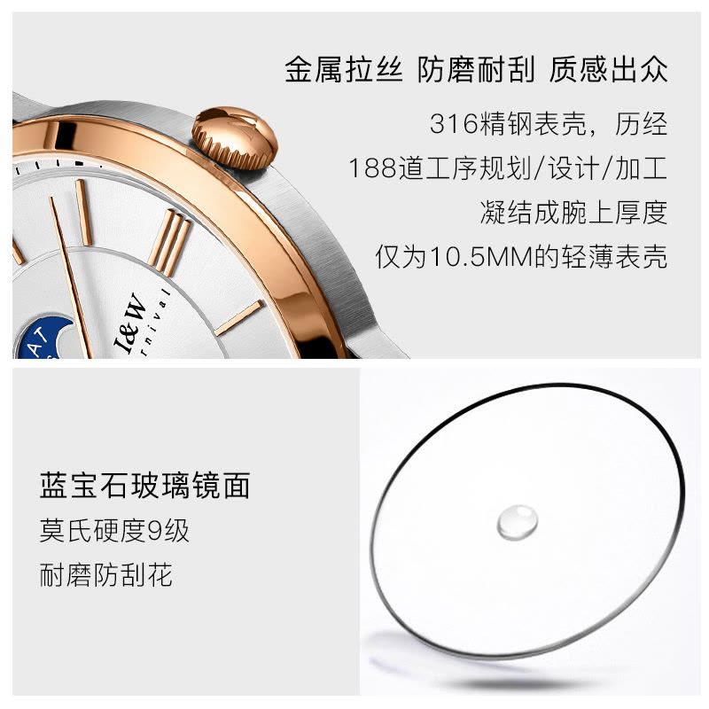 瑞士爱沃驰I&W CARNIVAL正品手表全自动机械表男表薄款进口机芯男士防水个性双日历时尚潮流腕表528G图片