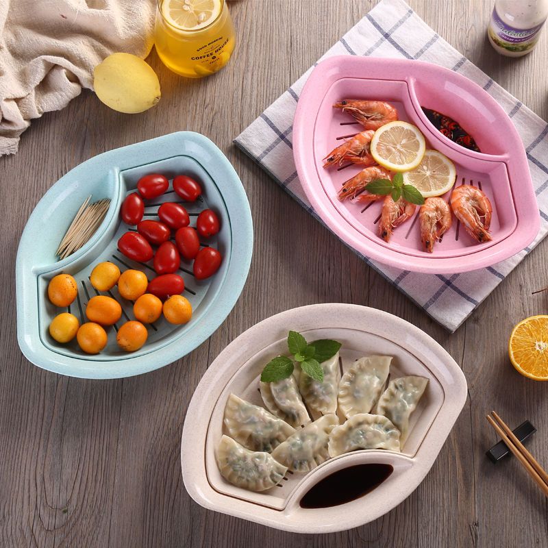 1个装[不送筷子和饺子器哦] 普通pp米色 创意饺子盘子家用沥水带醋碟盘塑料托盘包饺子神器菜盘子饺子盘