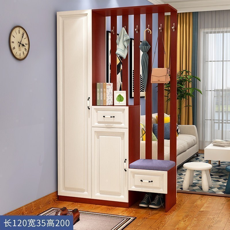 森美人厅柜玄关柜隔断柜简约现代鞋柜定制客厅挂衣架衣帽柜装饰柜组合 花梨木+白（反向）组装