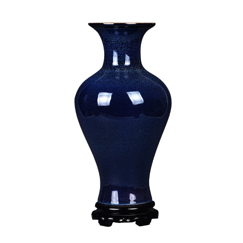 中式陶瓷器窑变花瓶装饰摆件家居工艺品摆设客厅装饰品 蓝色鱼尾瓶