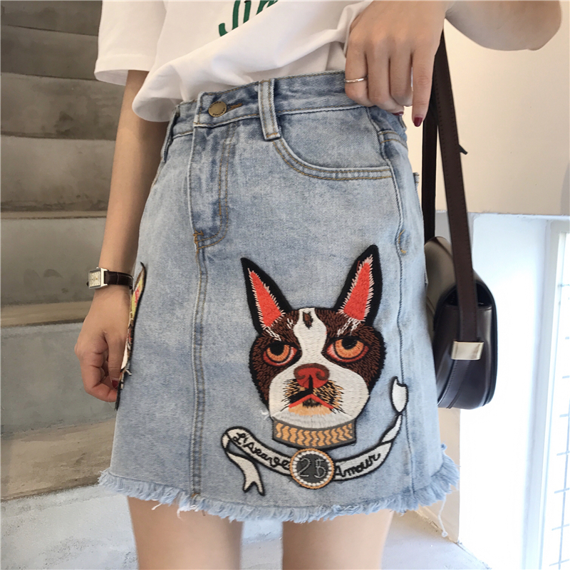 刺绣牛仔裙2018新款包臀裙chic显瘦ins短裙女秋季a字时尚潮半身裙