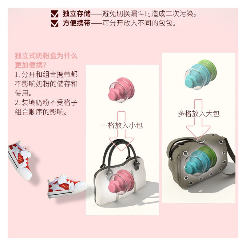 奶粉盒便携外出独立分装盒大容量婴儿奶粉储存盒奶粉格密封奶粉罐|3格装送（1格+感温勺）+辅食盒