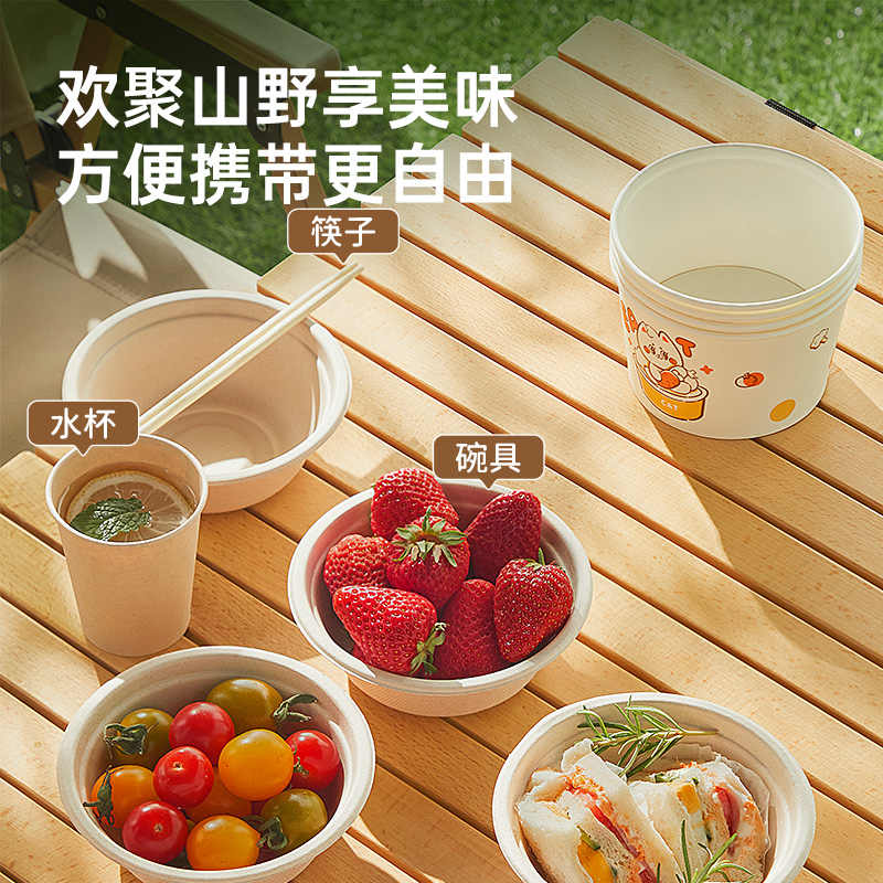 炊大皇一次性餐具套装家用野餐露营纸碗烧烤碗筷杯便携组合各50个高清大图