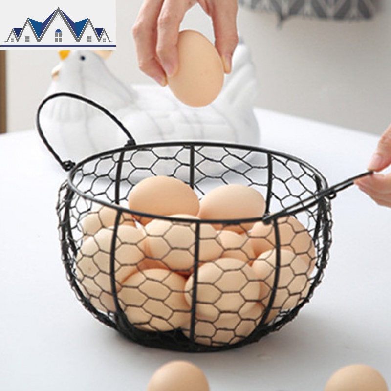 个性创意陶瓷母鸡铁艺鸡蛋水果收纳篮子 厨房摆件 餐馆装饰储物篮 三维工匠 单独一个网格篮