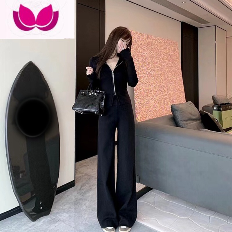 七斓秋季2022减龄网红休闲时尚针织上衣阔腿裤套职业小香风套装女高清大图