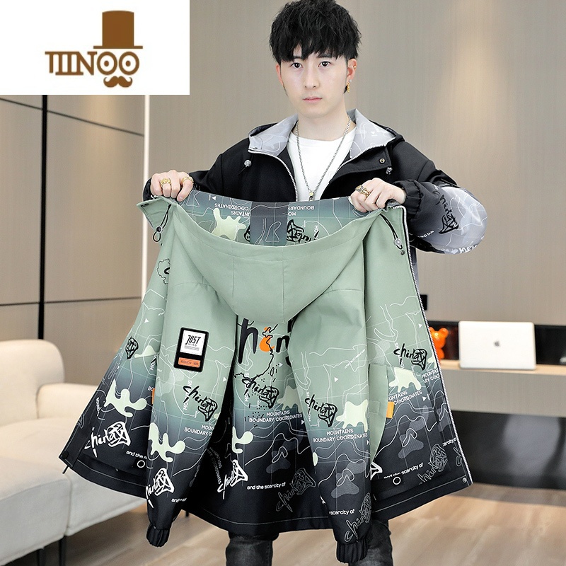 YANXU外套男休闲帅气连帽夹克青少年学生中国风渐变色印花冲锋生高清大图