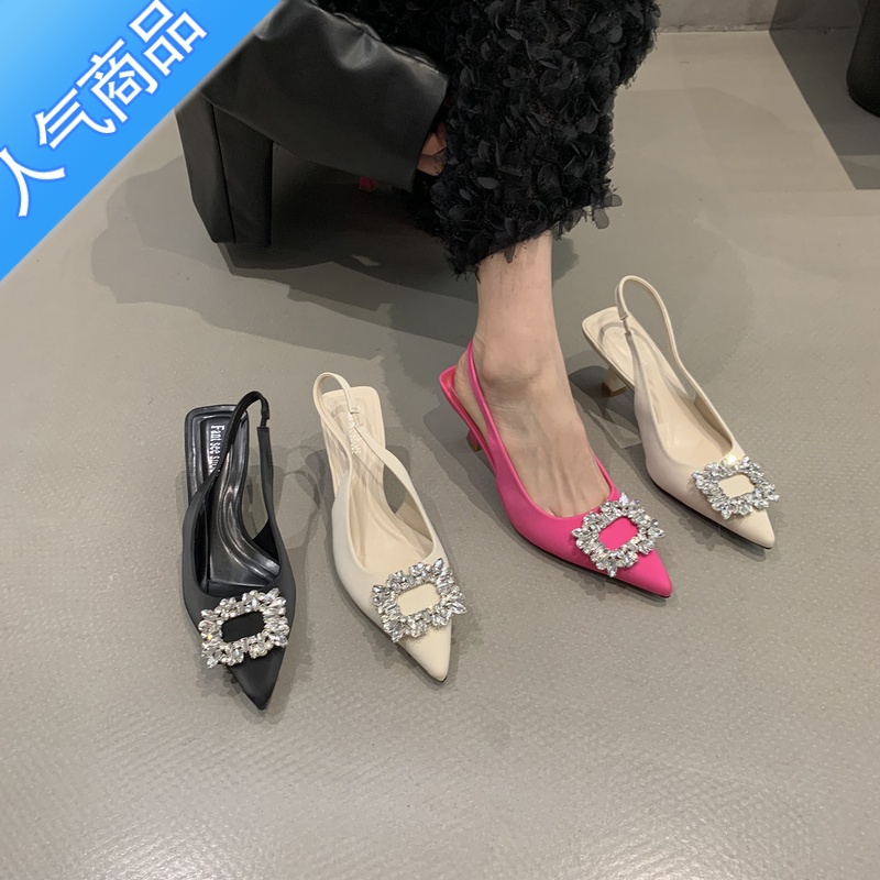 SUNTEK法式小香风高跟晚晚包头凉鞋女鞋子2023年新款春夏季水钻尖头单2高清大图