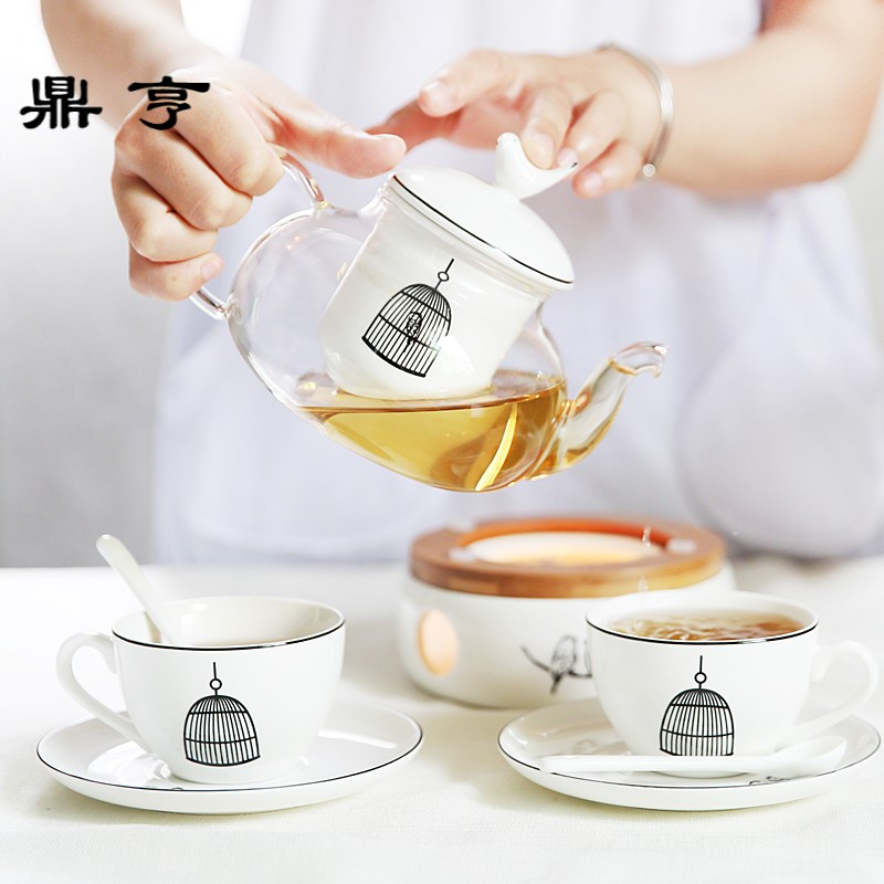 鼎亨那些时光 陶瓷花茶茶具 煮水果茶壶玻璃花茶壶 蜡烛加热茶具