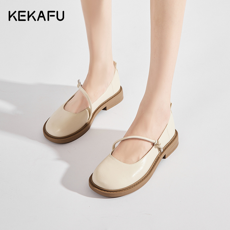 珂卡芙法式玛丽珍鞋女2023新款浅口女鞋英伦风平底单鞋复古小皮鞋