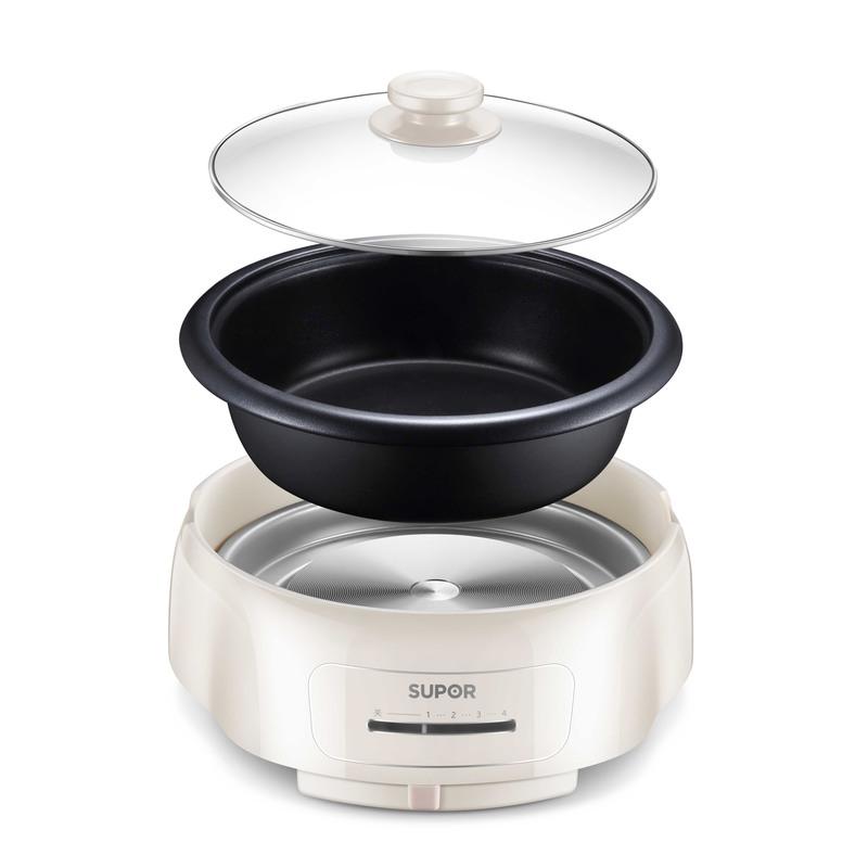 白色苏泊尔电火锅家用多功能锅分体式电煮锅宿舍煮面锅4l电热锅46人