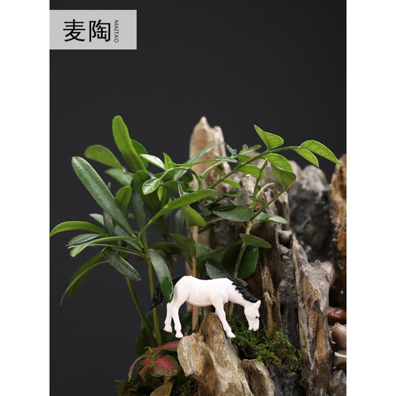 美帮汇新中式喷泉流水摆件盆景假山植物造景微景观客厅茶桌装饰高清大图