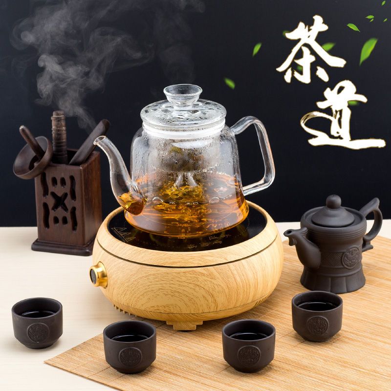 电陶炉茶炉小型家用静音铁壶玻璃壶泡茶煮茶器电茶炉光波炉电煮炉|桃红色 竹盖壶