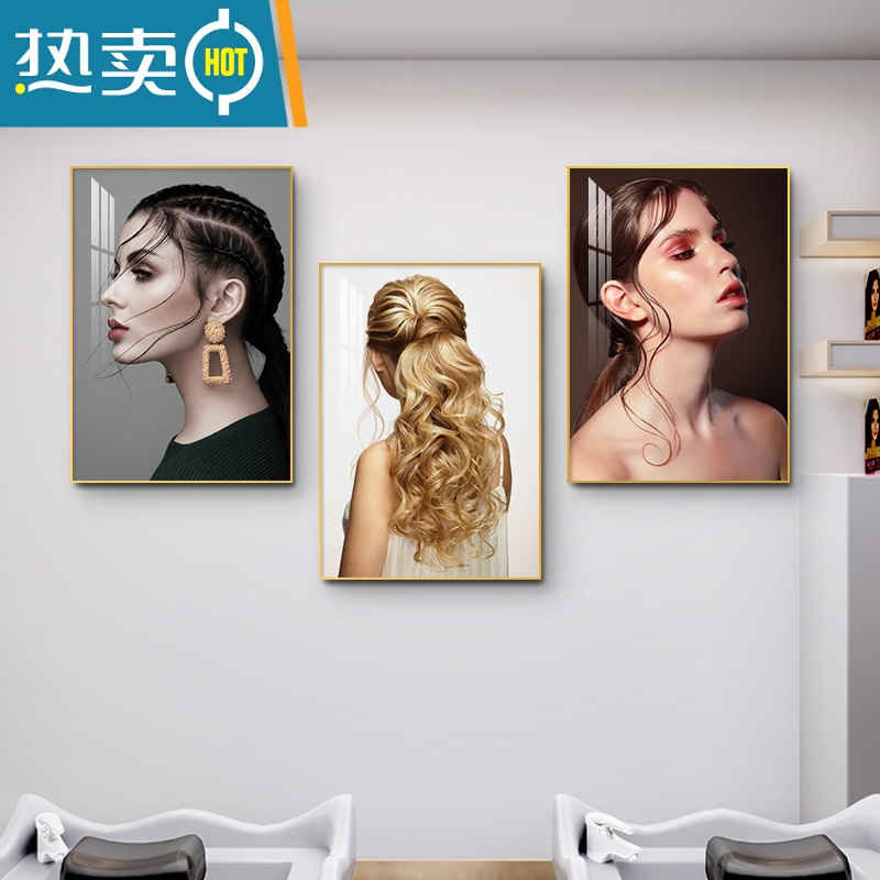 敬平美发店装饰画理发店墙面壁画网红发型创意挂画酒吧发廊背景墙海报装饰画高清大图